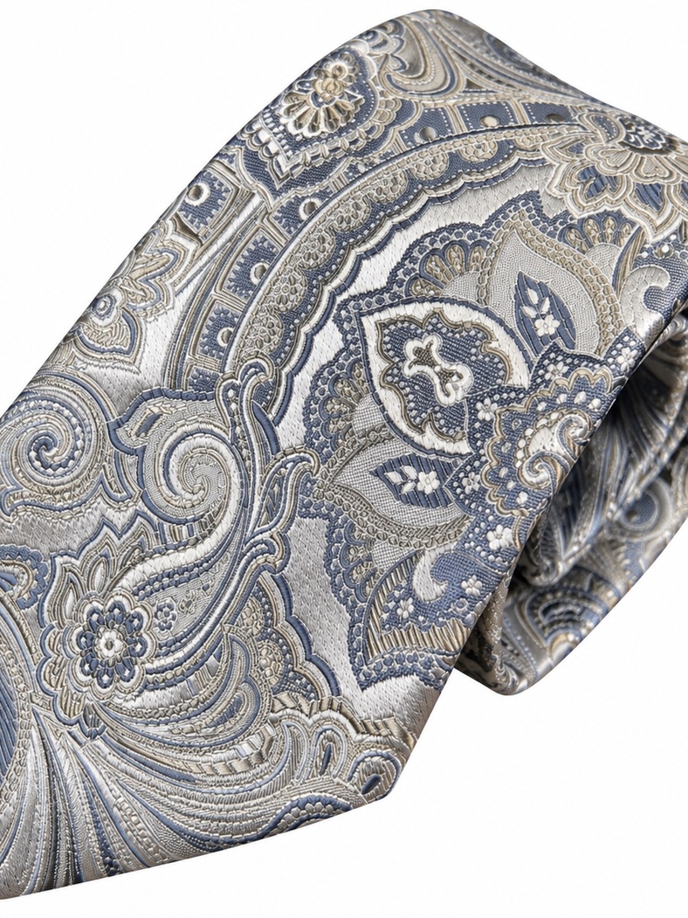 Canali Italy Luxury Silk Tie Paisley Silver Blue Gold Mens Necktie Authentic - Picture 8 of 11